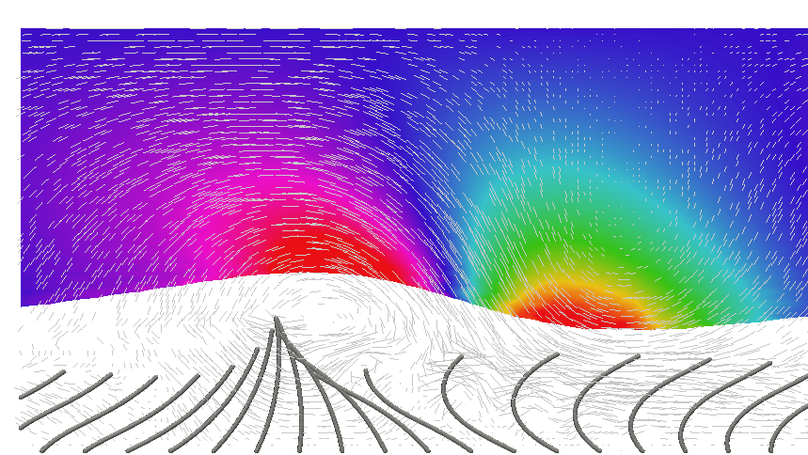 Numerical study of the generation of metachronal waves in layers of beating cilia using a Lattice Boltzmann method. Application to the generation of fluid motion at the cell scale.
